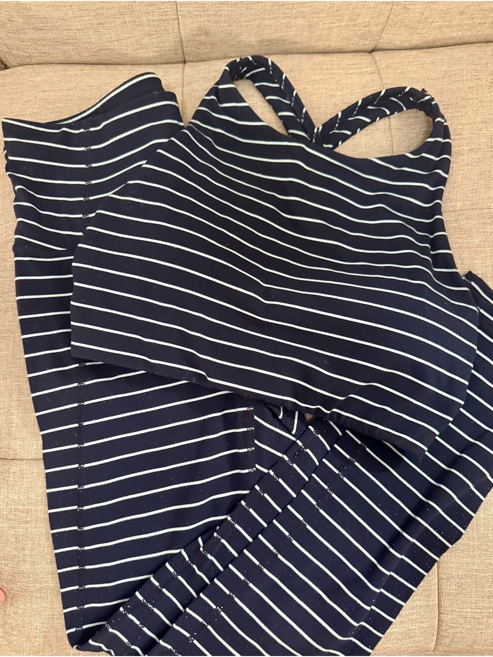 Athleta Align XS Navy Stripe sports bra top and leggings